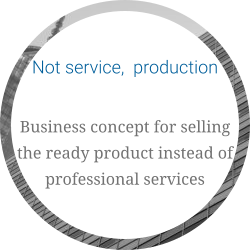 Not service,  production  Business concept for selling the ready product instead of professional services